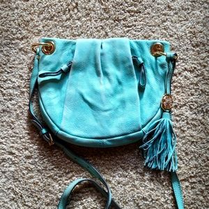 Used Vince Camuto teal microsuede crossbody purse